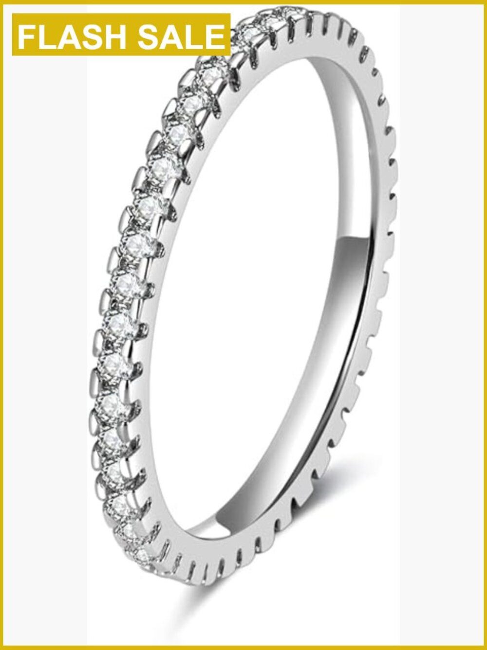 18k White Gold Plated Stackable Eternity Band Ring Cubic Zirconia